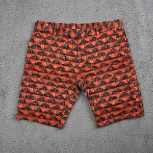 Hugo Boss Hano Shorts Mens 30 Orange Black Geometric Ikat Print Cotton Slim Fit